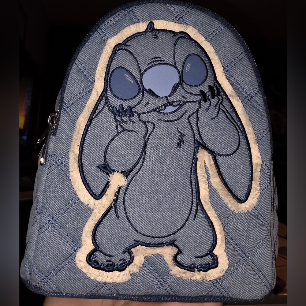 Brand New! Loungefly Disney Lilo & Stitch Denim Patchwork Mini Backpack